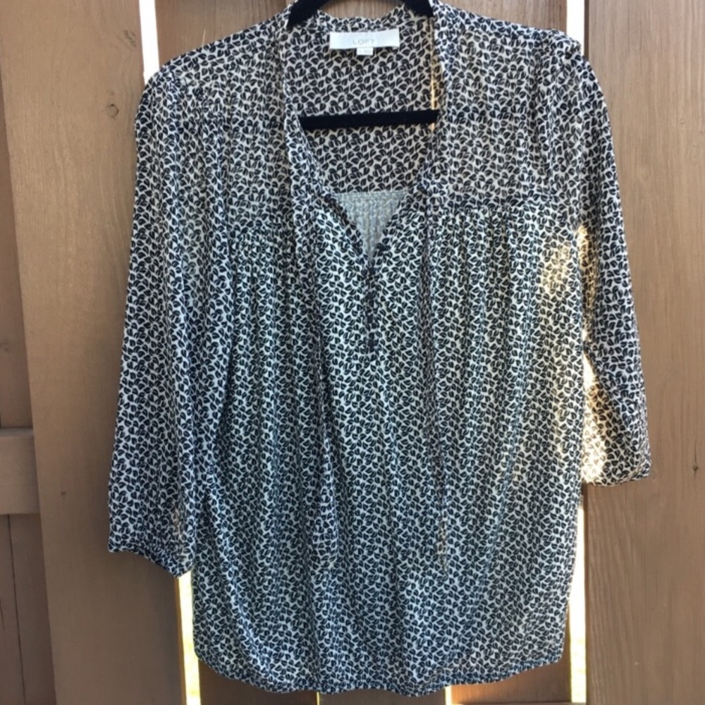LOFT black and white tie neck blouse